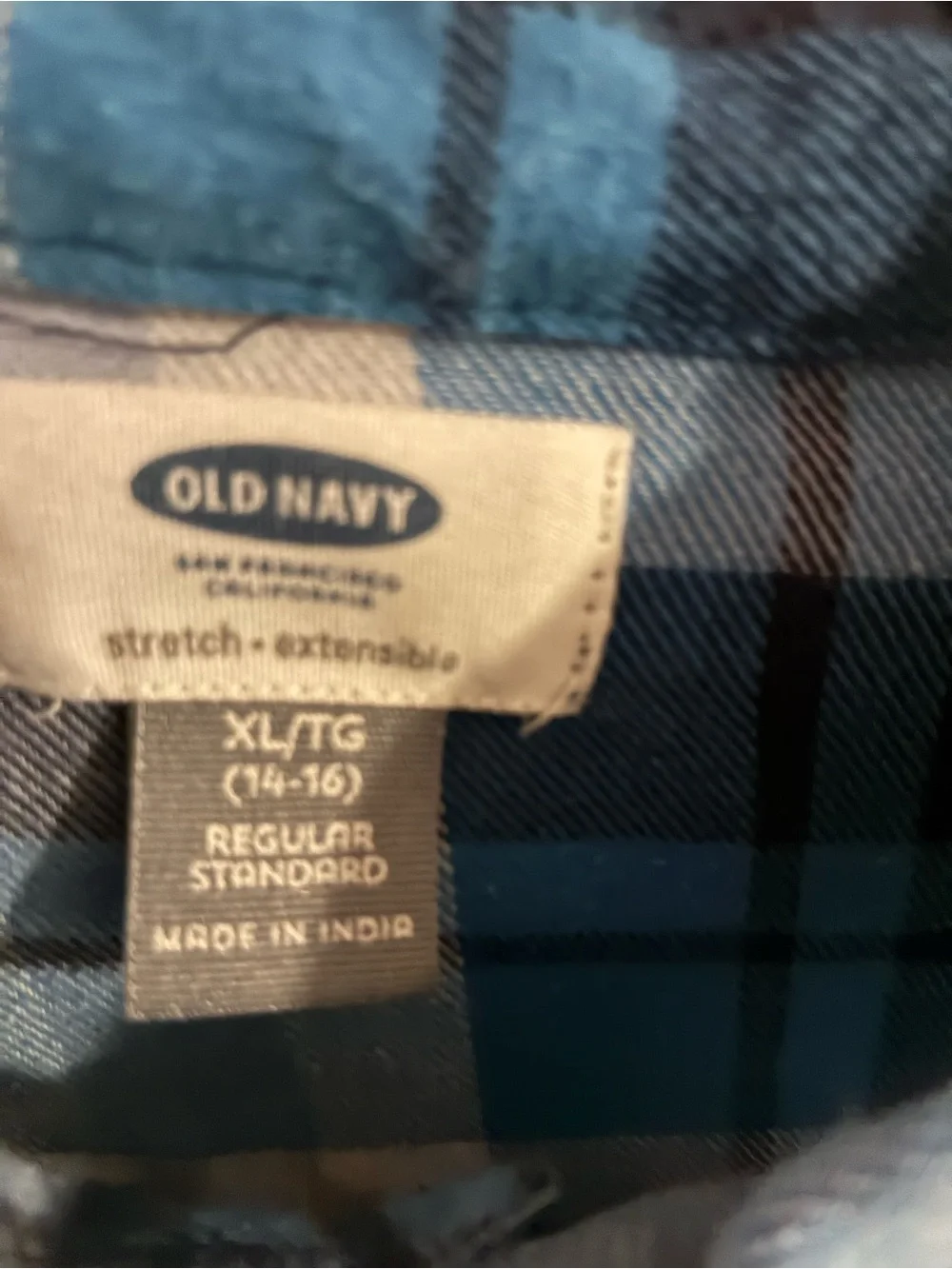 Old Navy Blue Plaid Flannel Button-Up Shirt Big Boy 14-16